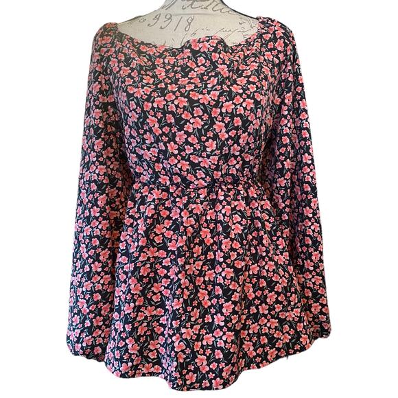 Bloomchic Black & Pink Floral Babydoll Top Size 14/16 NEW - Picture 1 of 4